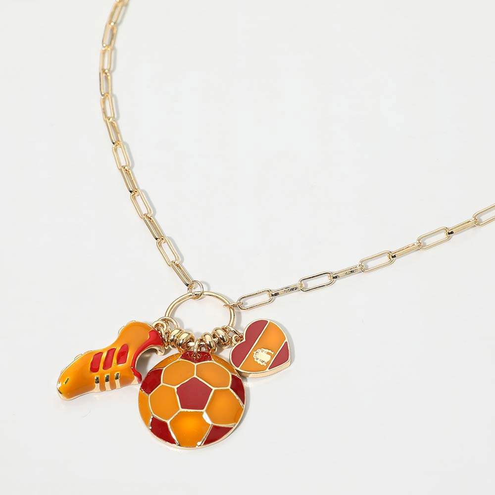 Spain Soccer Ball Shoe Heart Charm Toggle Pendant Paperclip Chain Necklace - Madeline Love - Flyclothing LLC