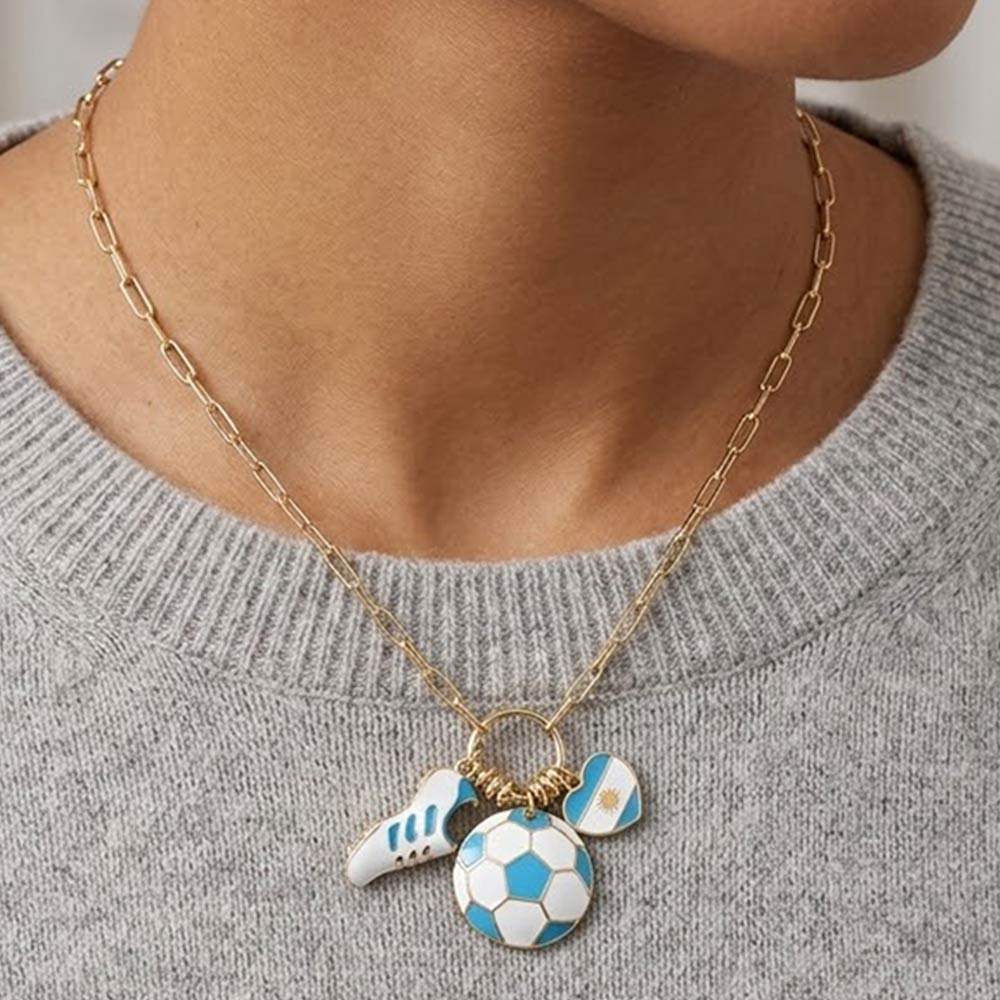 Argentina Soccer Ball Shoe Heart Charm Toggle Pendant Paperclip Chain Necklace - Madeline Love - Flyclothing LLC