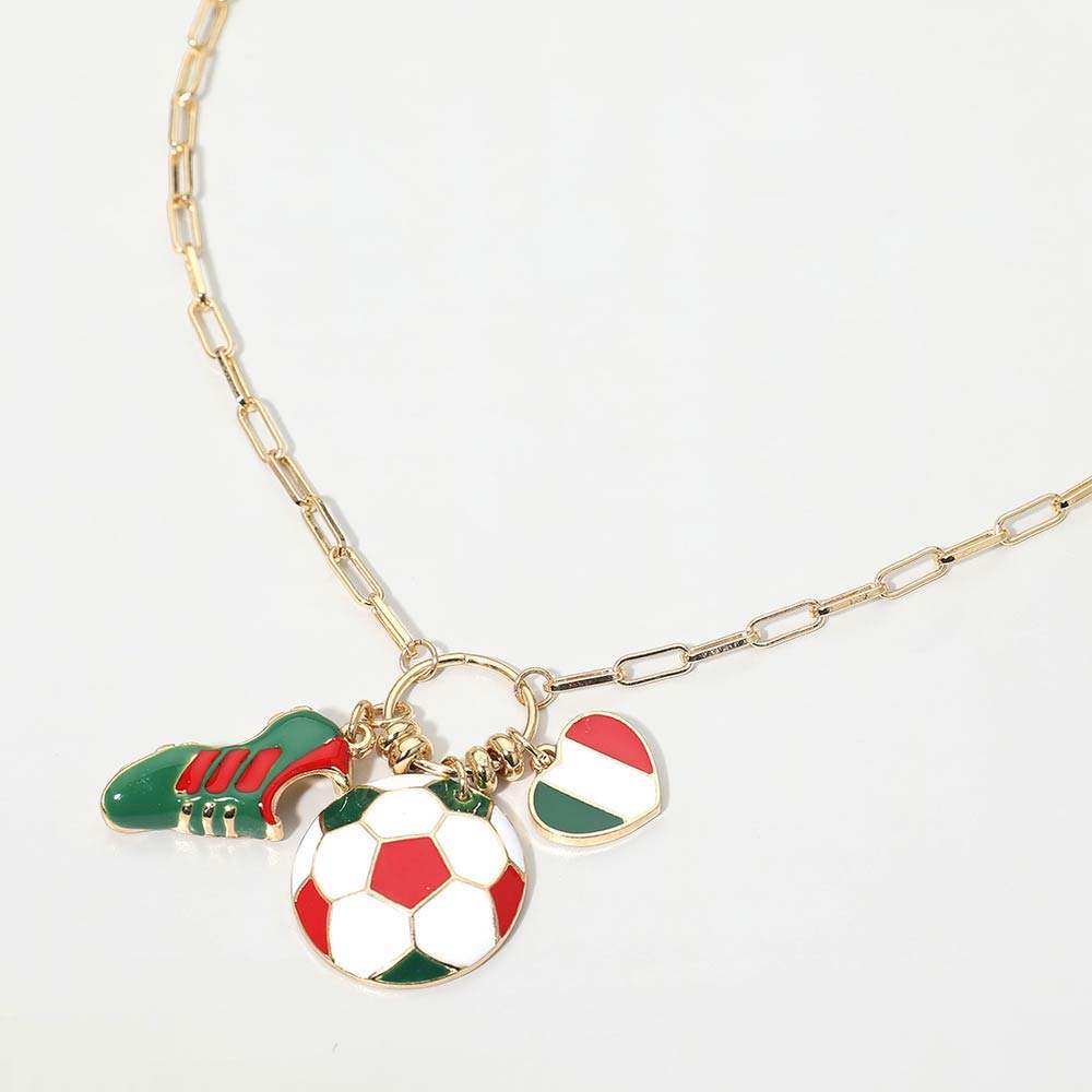 Italy Soccer Ball Shoe Heart Charm Toggle Pendant Paperclip Chain Necklace - Madeline Love - Flyclothing LLC