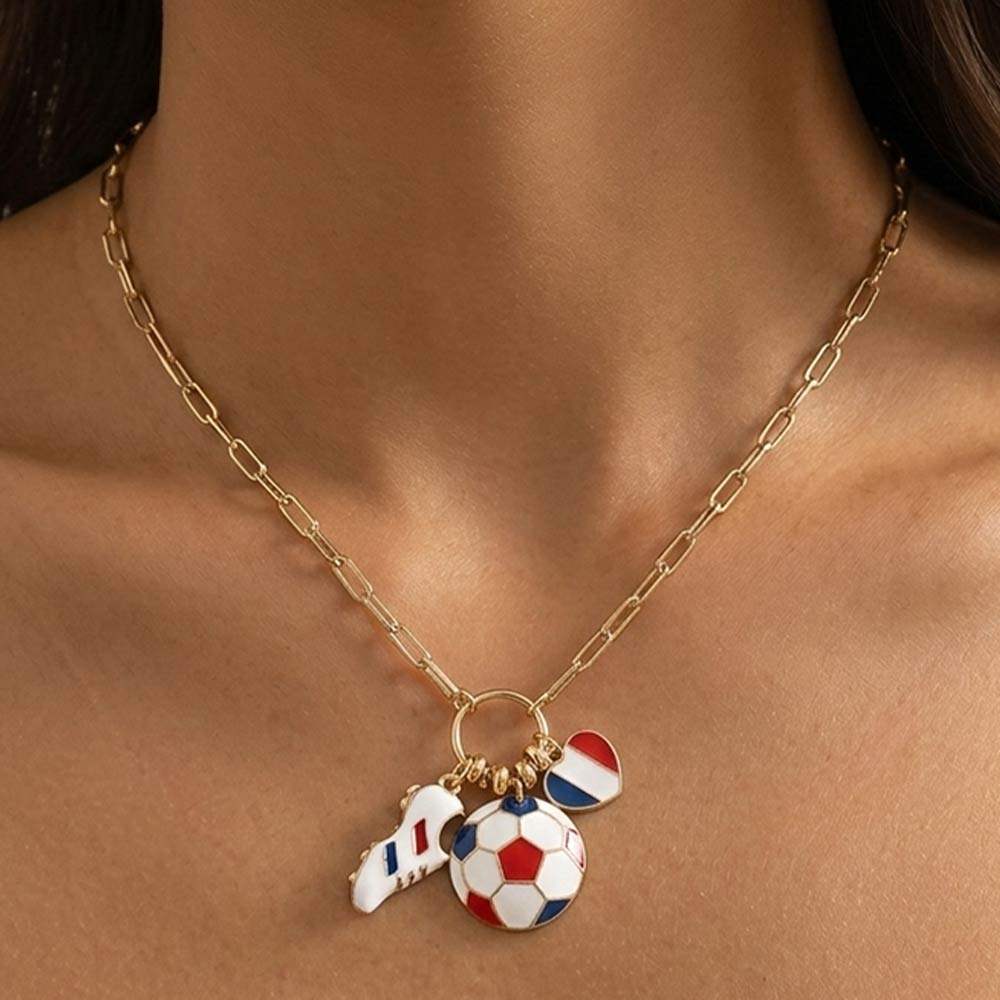 France Soccer Ball Shoe Heart Charm Toggle Pendant Paperclip Chain Necklace - Madeline Love - Flyclothing LLC
