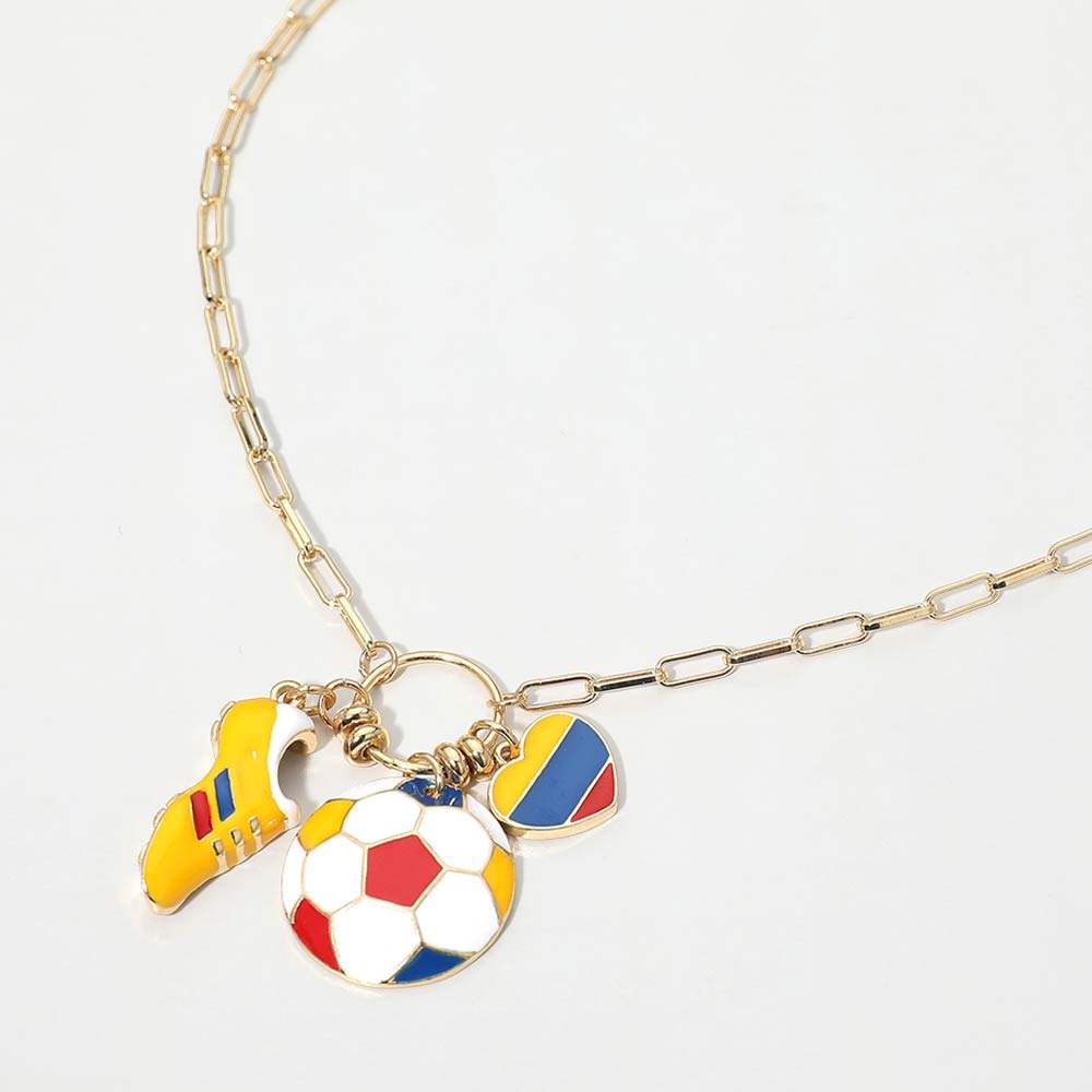 Colombia Soccer Ball Shoe Heart Charm Toggle Pendant Paperclip Chain Necklace - Madeline Love - Flyclothing LLC