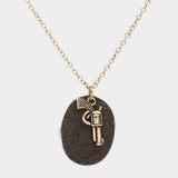 Oval Faux Leather Metal Gun Pendant Necklace - Madeline Love - Flyclothing LLC