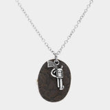 Oval Faux Leather Metal Gun Pendant Necklace - Madeline Love - Flyclothing LLC