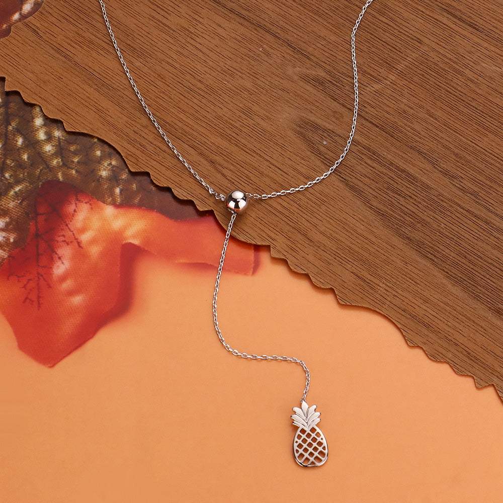 White Gold Dipped Metal Pineapple Pendant Y Necklace - Madeline Love - Flyclothing LLC
