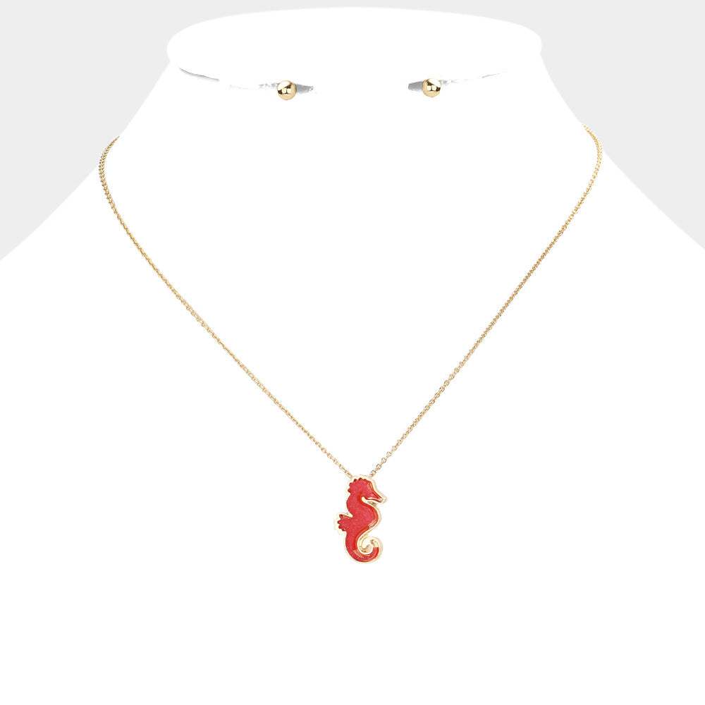 Faux Druzy Seahorse Pendant Necklace - Madeline Love - Flyclothing LLC