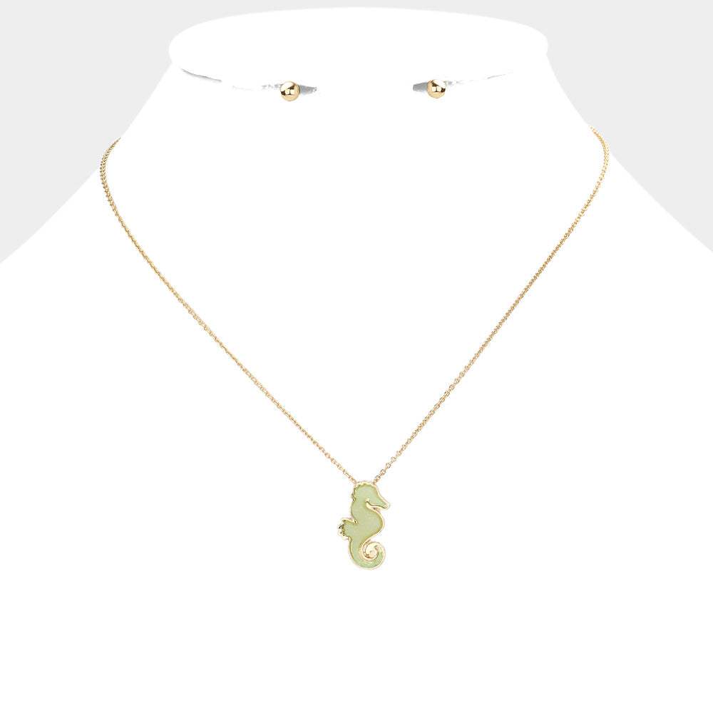Faux Druzy Seahorse Pendant Necklace - Madeline Love - Flyclothing LLC