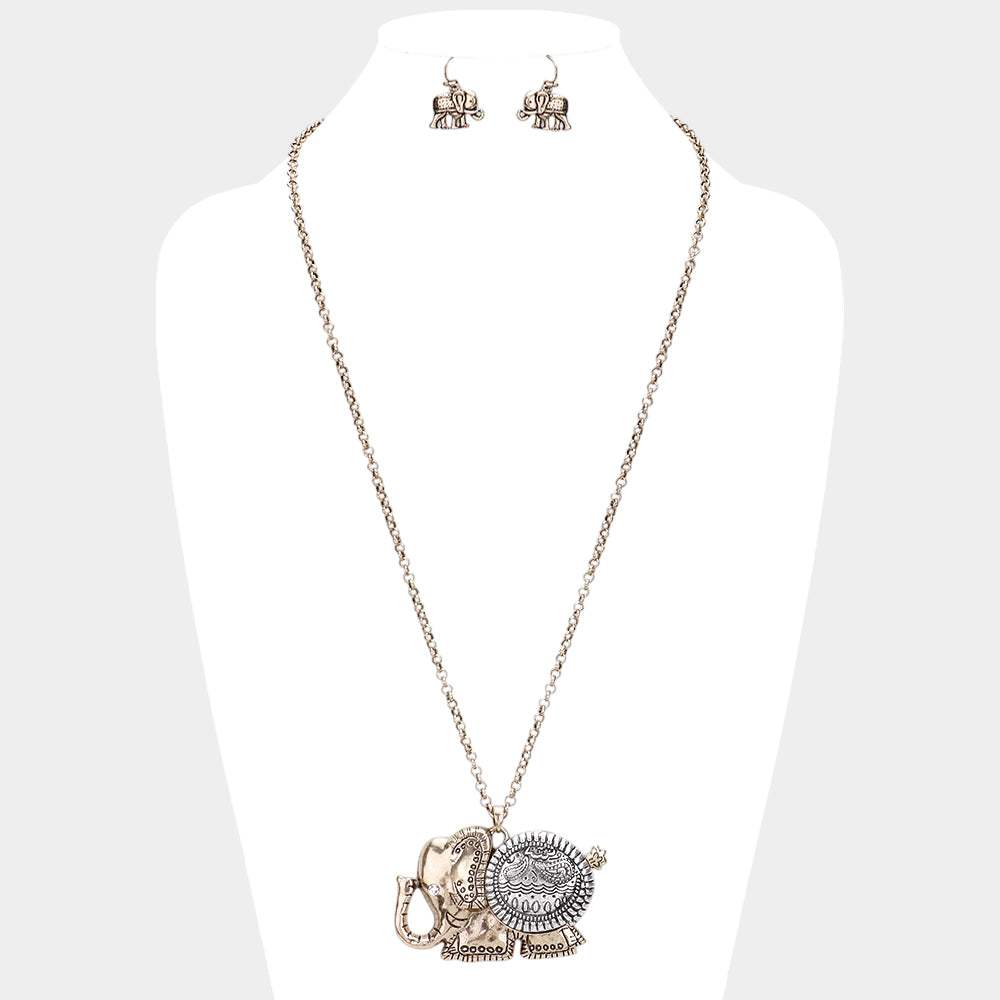 Antique Pattern Elephant Pendant Necklace - Madeline Love - Flyclothing LLC