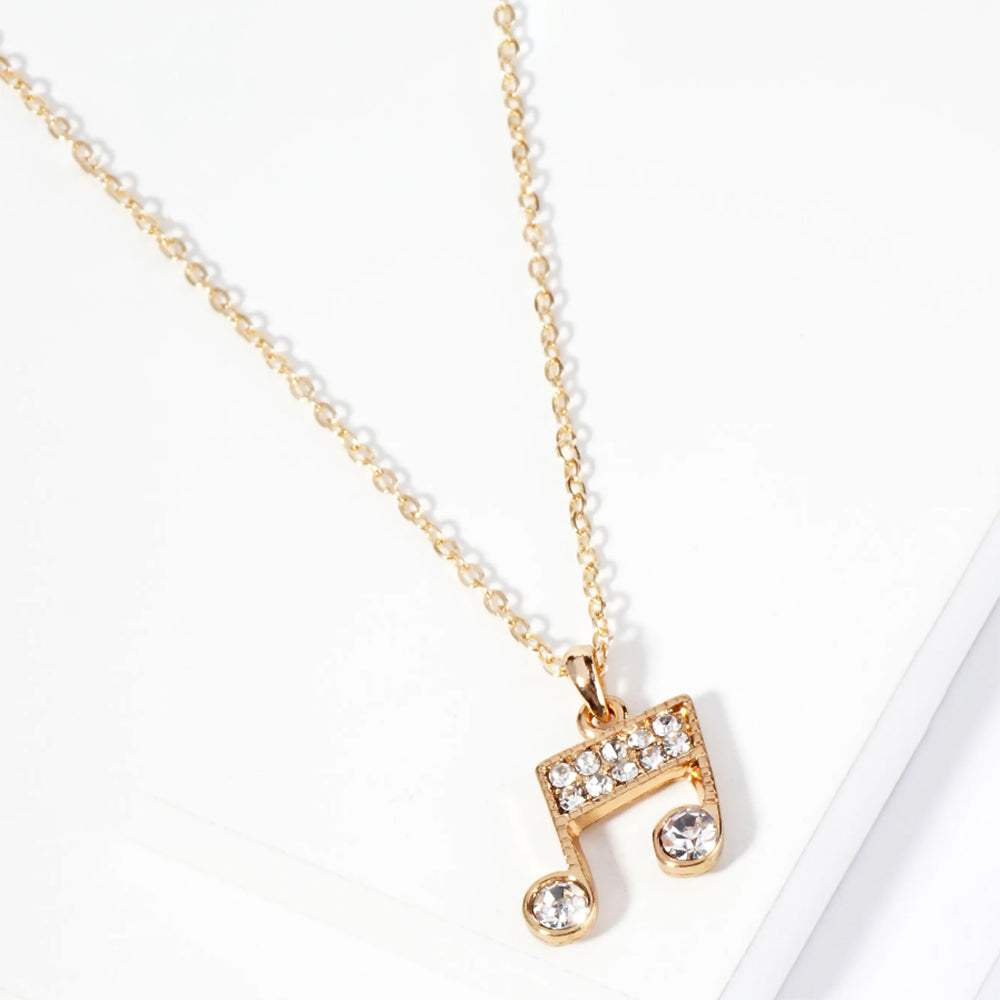 Crystal Rhinestone Paved Music Notes Pendant Necklace - Madeline Love - Flyclothing LLC