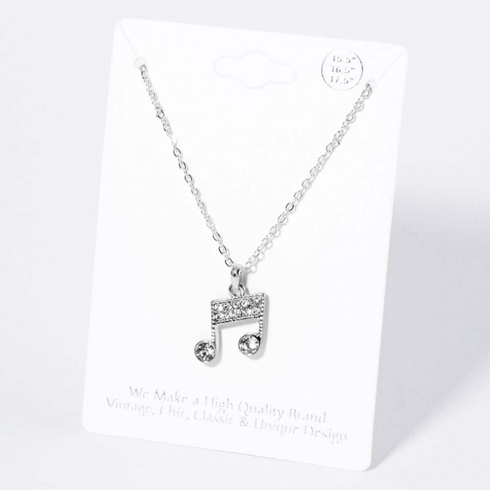Crystal Rhinestone Paved Music Notes Pendant Necklace - Madeline Love - Flyclothing LLC