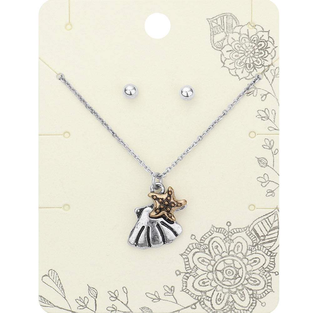 Metal Shell Starfish Pendant Necklace - Madeline Love - Flyclothing LLC