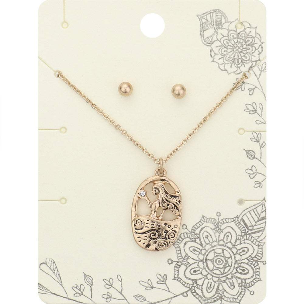 Stone Embellished Metal Woman Pendant Necklace - Madeline Love - Flyclothing LLC