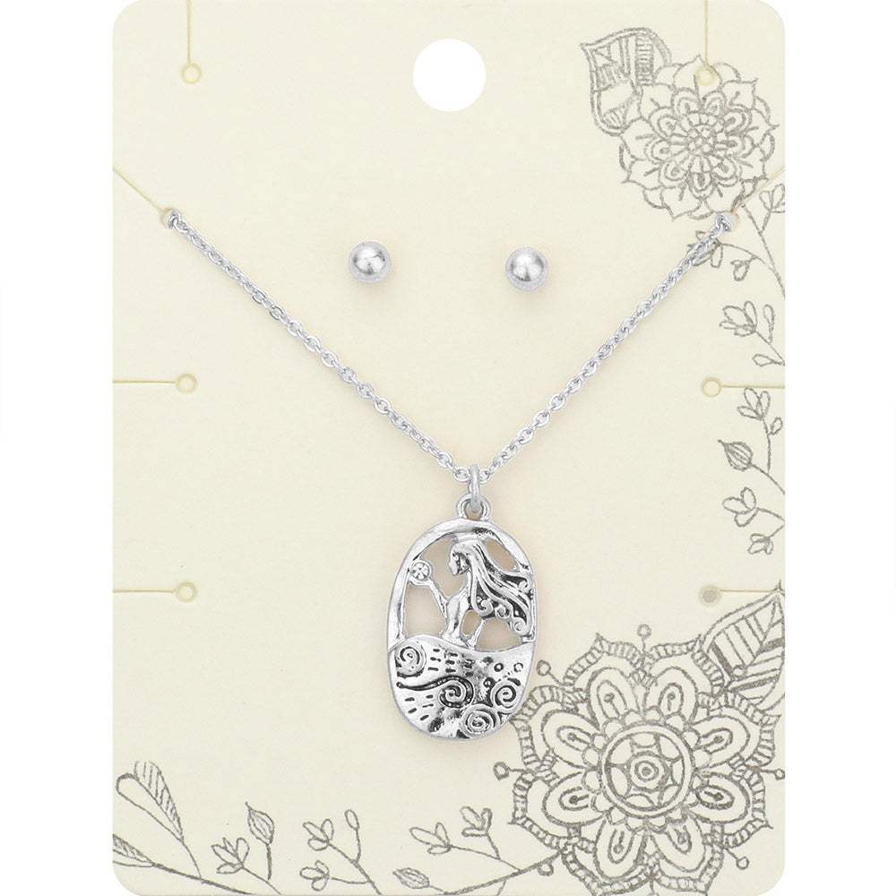 Stone Embellished Metal Woman Pendant Necklace - Madeline Love - Flyclothing LLC
