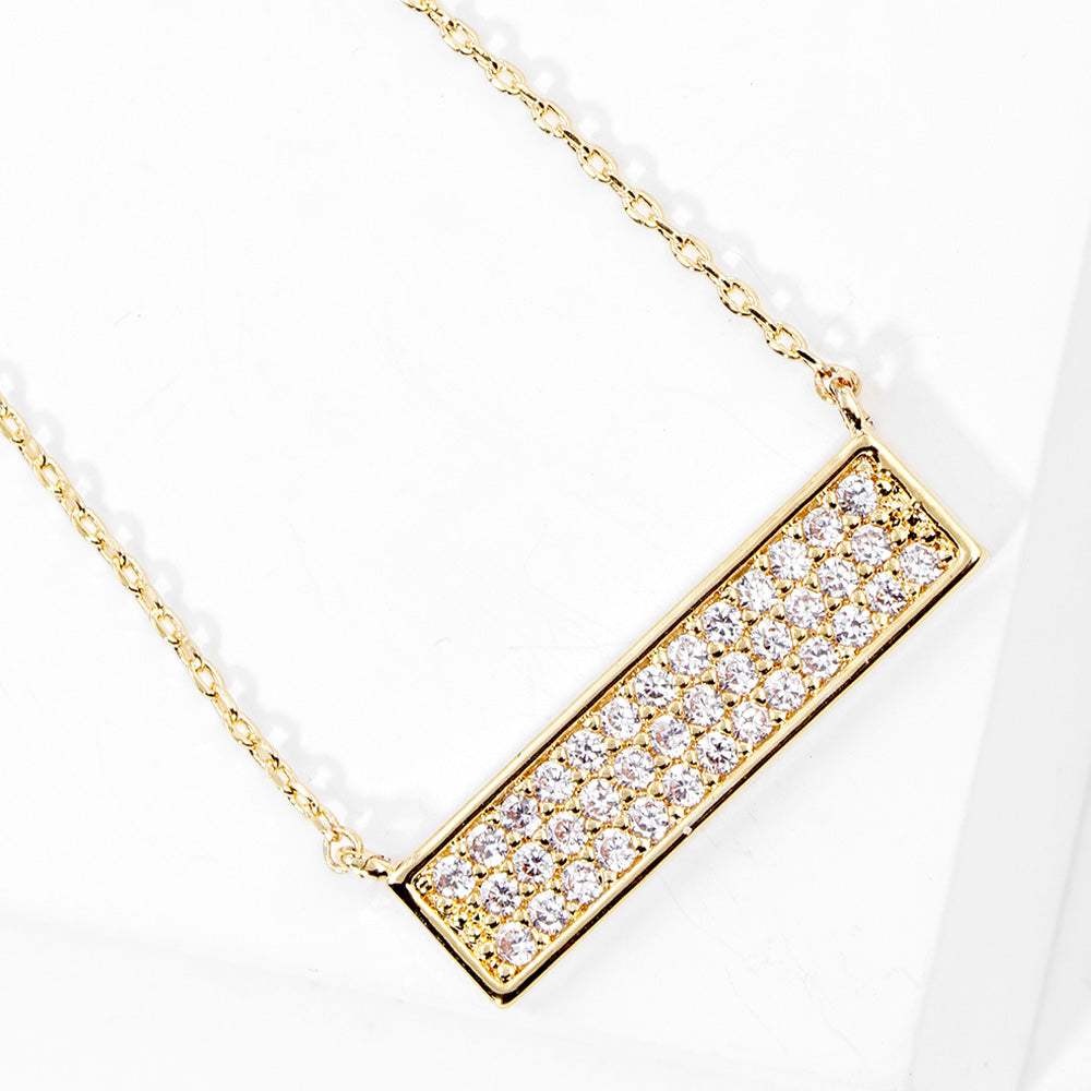 Gold Dipped CZ Paved Bar Pendant Necklace - Madeline Love - Flyclothing LLC
