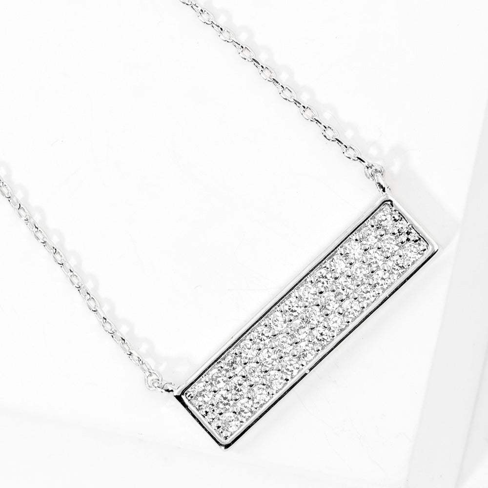 White Gold Dipped CZ Paved Bar Pendant Necklace - Madeline Love - Flyclothing LLC