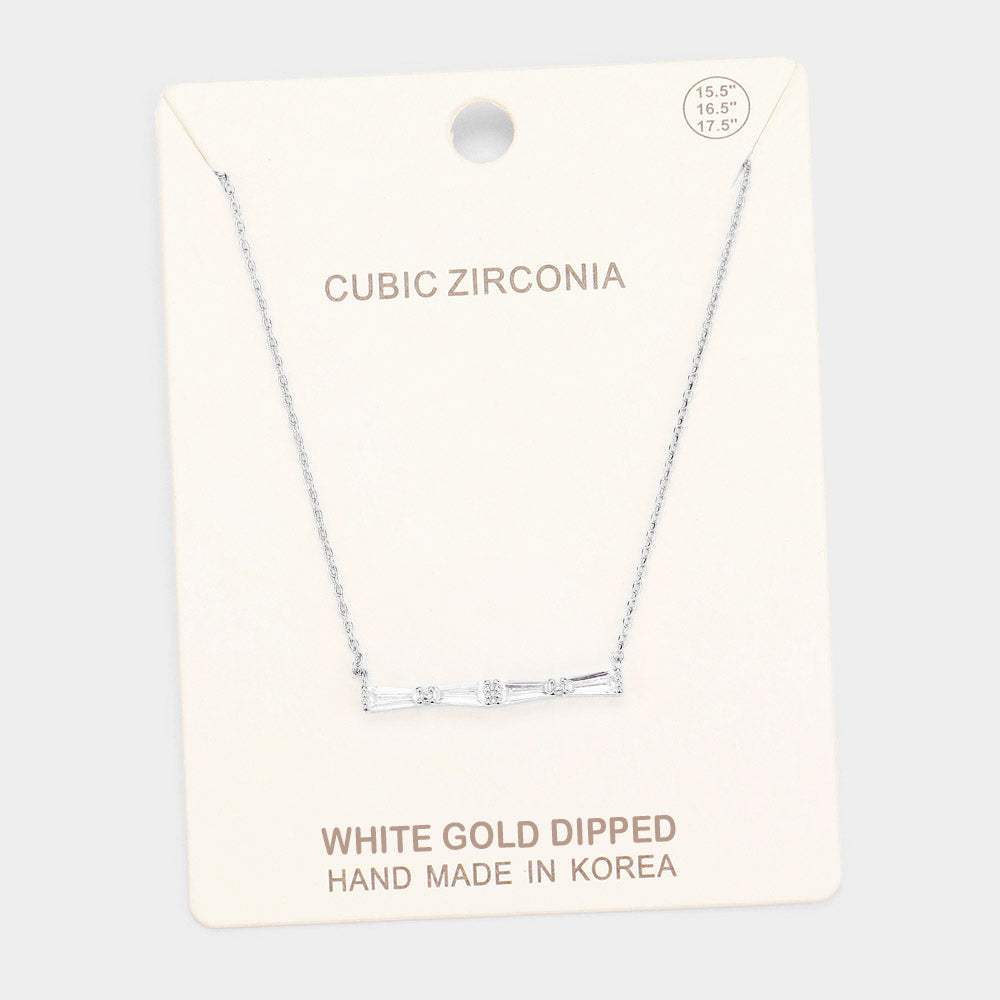 White Gold Dipped Cubic Zirconia Row Pendant Necklace - Madeline Love - Flyclothing LLC