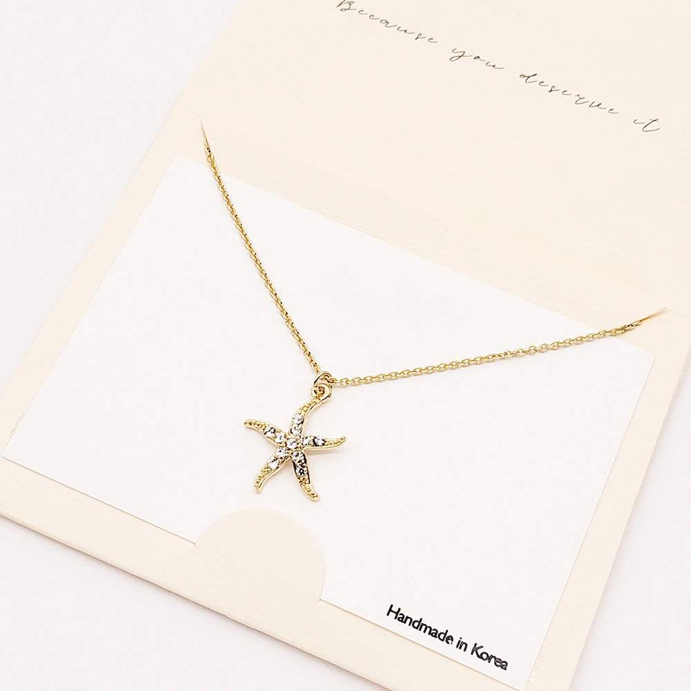 Rhinestone Embellished Starfish Pendant Necklace - Madeline Love - Flyclothing LLC