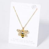 Crystal Rhinestone Paved Enamel Honey Bee Pendant Necklace - Madeline Love - Flyclothing LLC