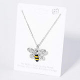 Crystal Rhinestone Paved Enamel Honey Bee Pendant Necklace - Madeline Love - Flyclothing LLC