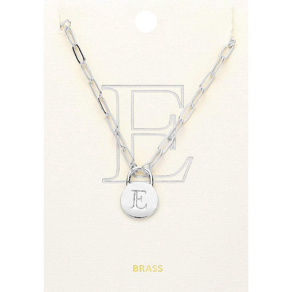 -E- Brass Metal Initial Monogram Lock Pendant Necklace - Madeline Love - Flyclothing LLC