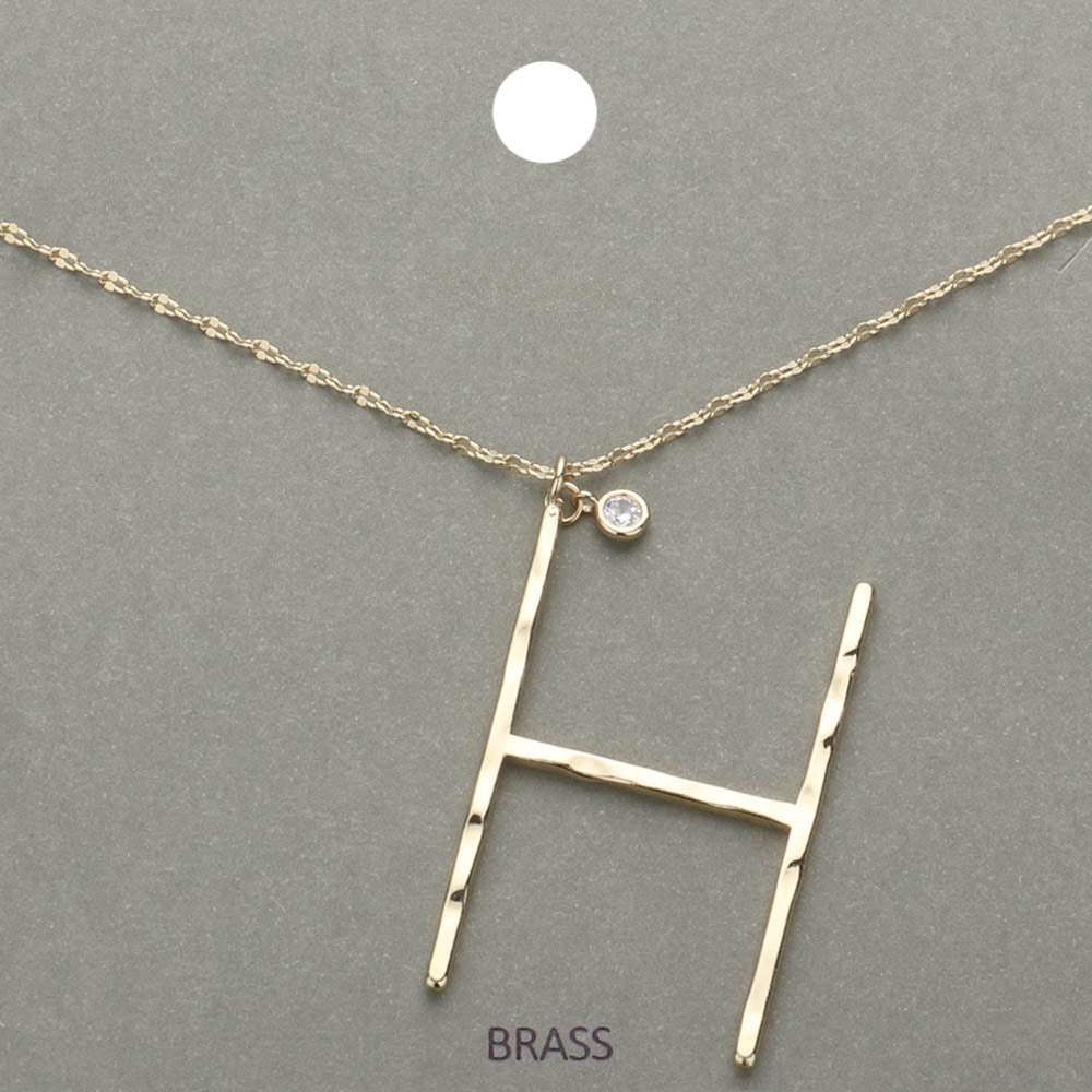 -H- Initial Monogram Brass Metal Pendant Necklace - Madeline Love - Flyclothing LLC