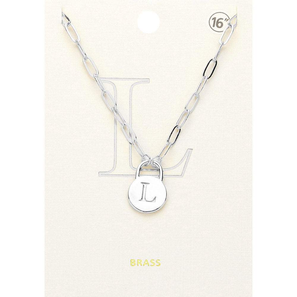 -L- Brass Metal Initial Monogram Lock Pendant Necklace - Madeline Love - Flyclothing LLC