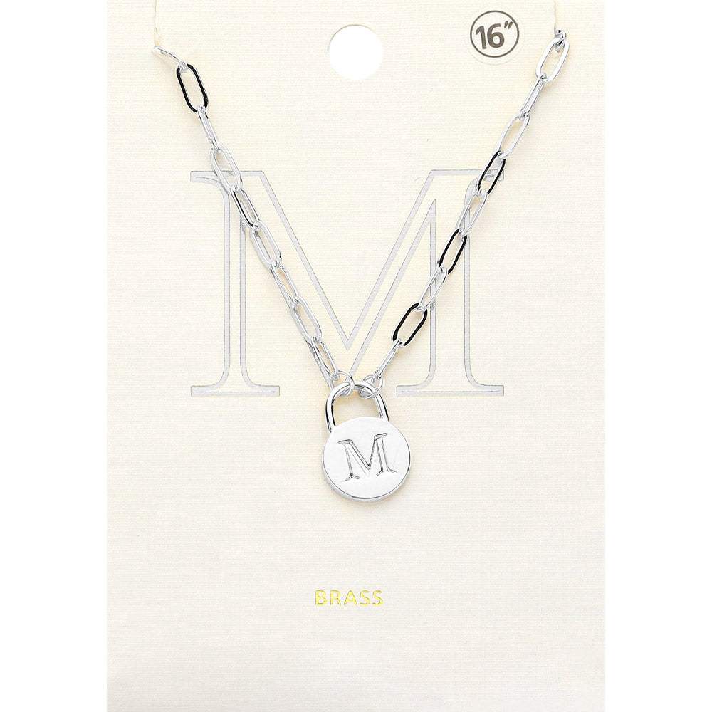 -M- Brass Metal Initial Monogram Lock Pendant Necklace - Madeline Love - Flyclothing LLC