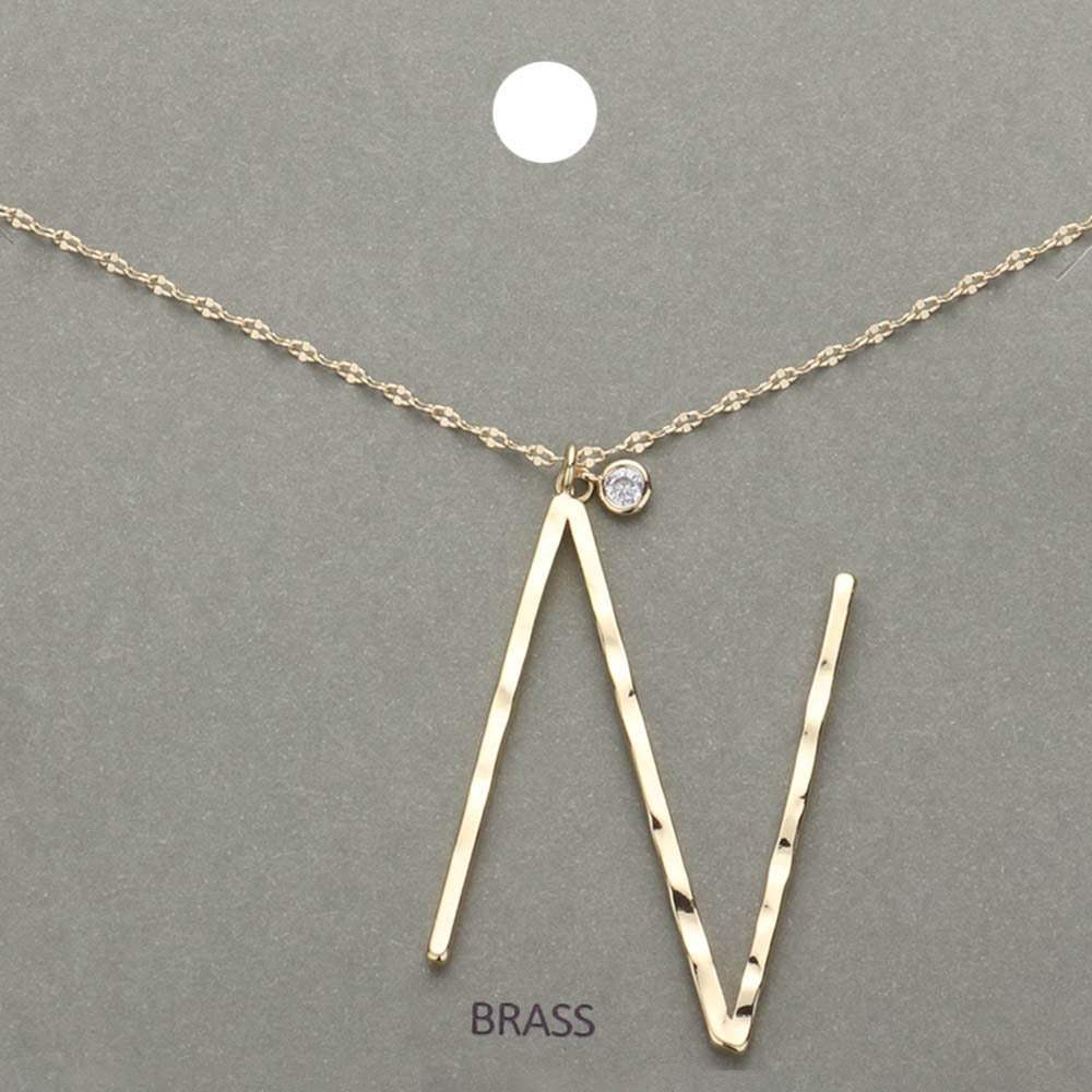 -N- Initial Monogram Brass Metal Pendant Necklace - Madeline Love - Flyclothing LLC