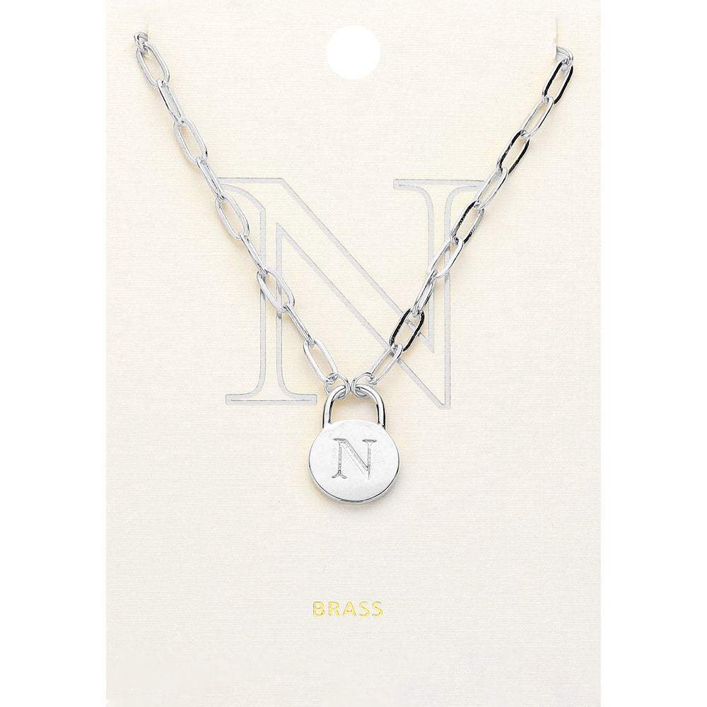 -N- Brass Metal Initial Monogram Lock Pendant Necklace - Madeline Love - Flyclothing LLC
