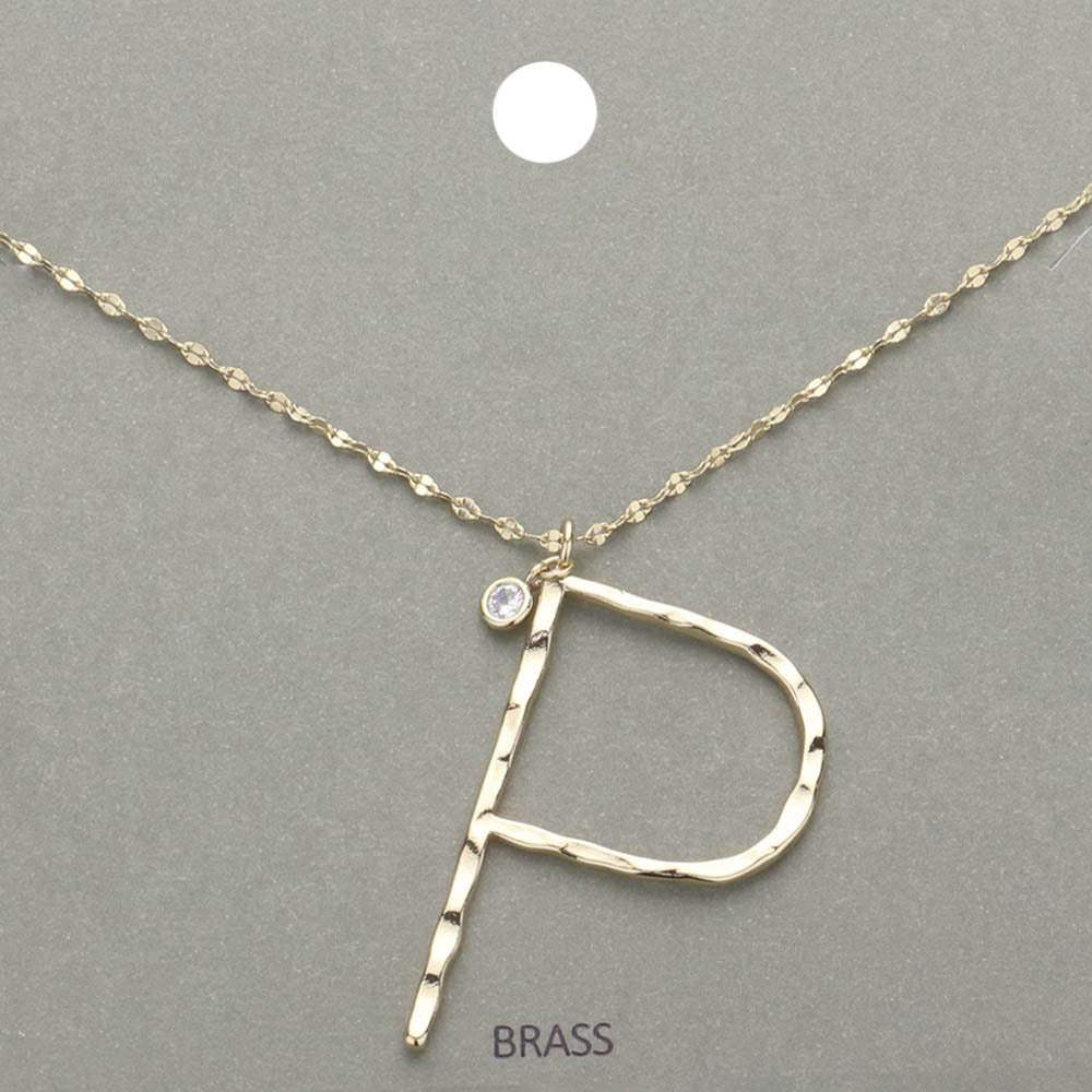-P- Initial Monogram Brass Metal Pendant Necklace - Madeline Love - Flyclothing LLC