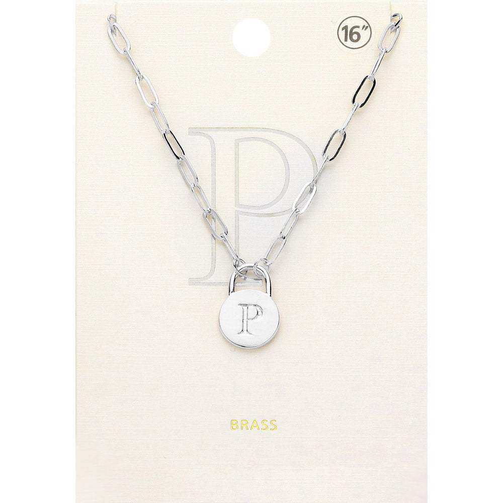 -P- Brass Metal Initial Monogram Lock Pendant Necklace - Madeline Love - Flyclothing LLC