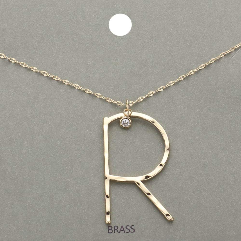 -R- Initial Monogram Brass Metal Pendant Necklace - Madeline Love - Flyclothing LLC