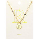 -R- Brass Metal Initial Monogram Lock Pendant Necklace - Madeline Love - Flyclothing LLC