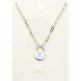 -R- Brass Metal Initial Monogram Lock Pendant Necklace - Madeline Love - Flyclothing LLC