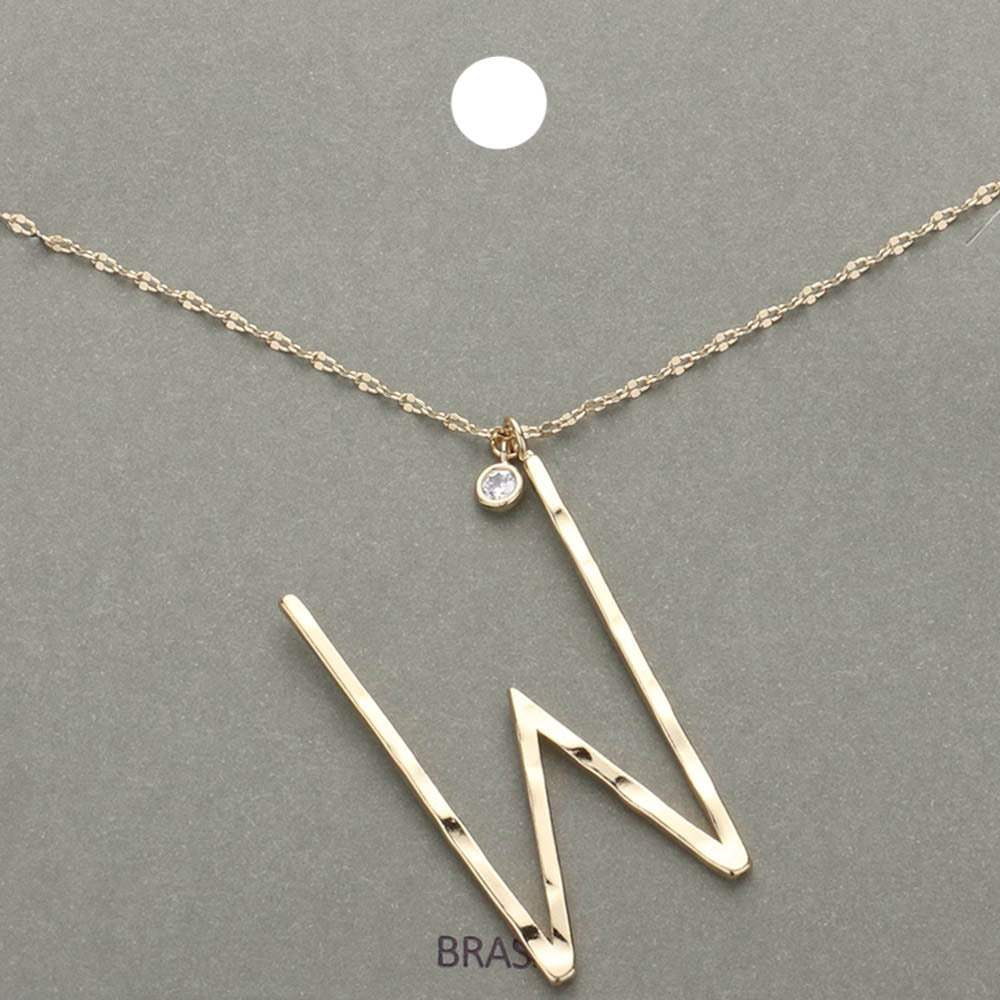 -W- Initial Monogram Brass Metal Pendant Necklace - Madeline Love - Flyclothing LLC