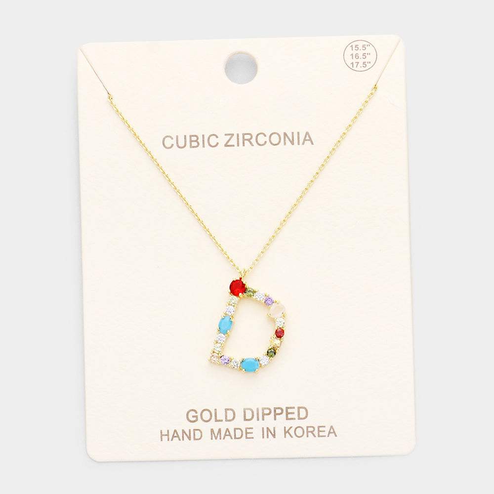 Gold Dipped CZ Letter D Initial Monogram Pendant Necklace - Madeline Love - Flyclothing LLC