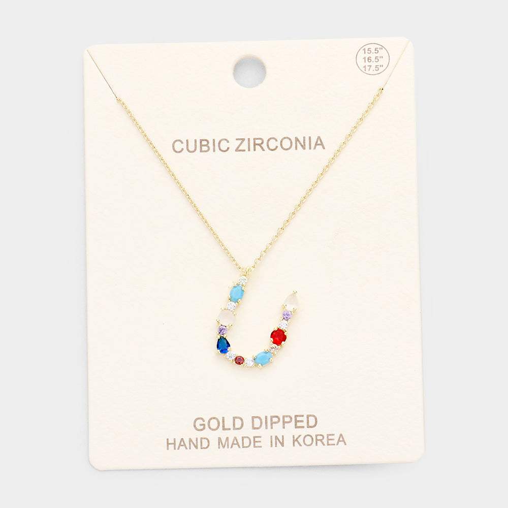 Gold Dipped CZ Letter U Initial Monogram Pendant Necklace - Madeline Love - Flyclothing LLC