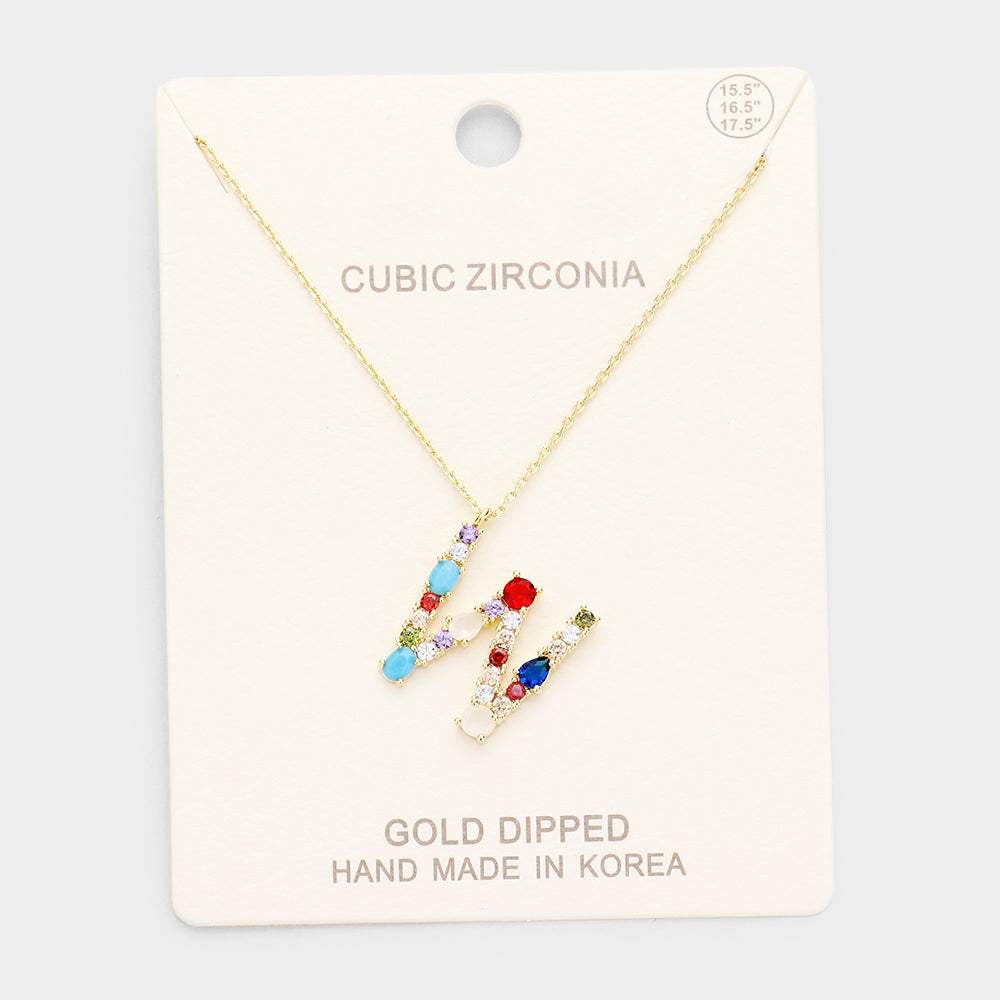 Gold Dipped CZ Letter W Initial Monogram Pendant Necklace - Madeline Love - Flyclothing LLC