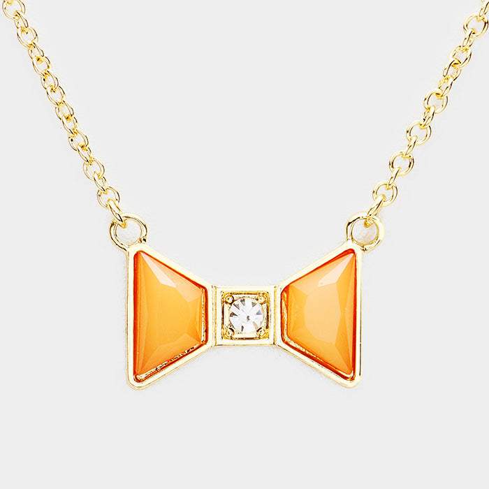 Stone Bow Pendant Necklace - Madeline Love - Flyclothing LLC