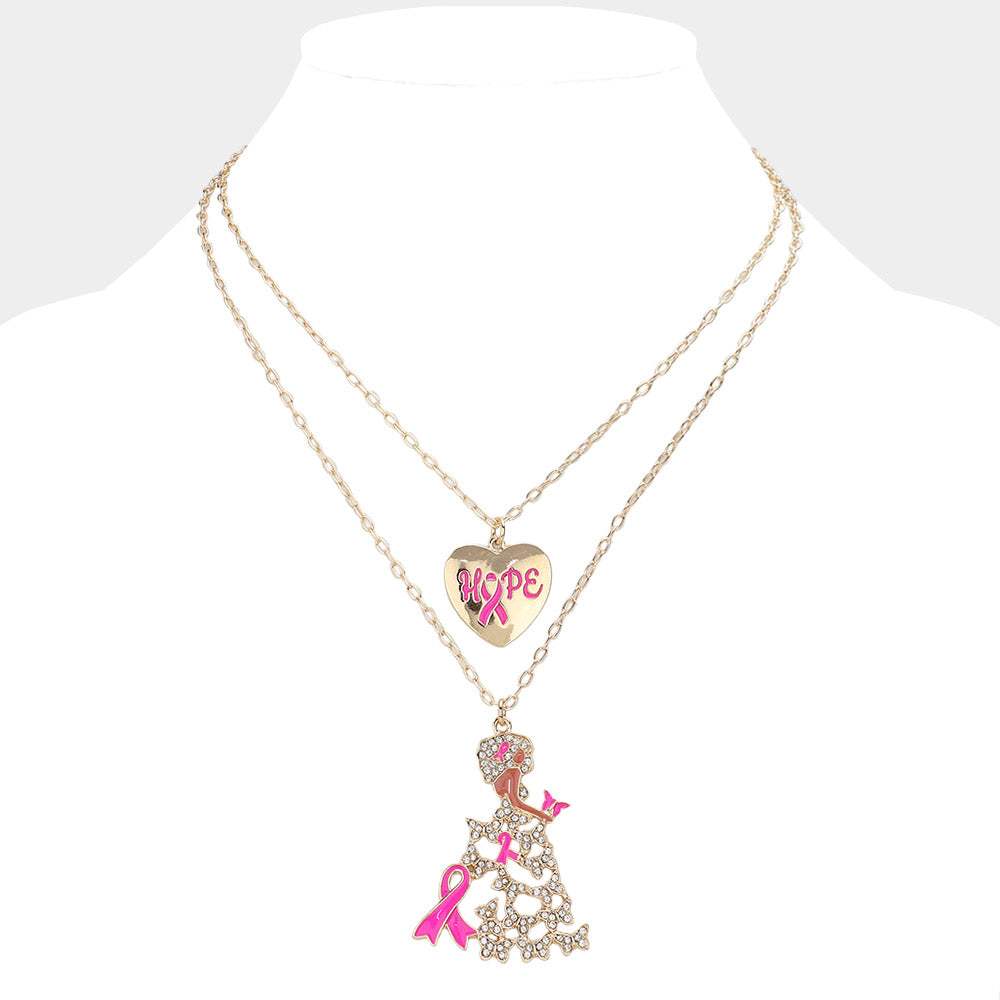 2PCS - Hope Message Heart Pink Ribbon Afrowoman Pendant Necklaces - Madeline Love - Flyclothing LLC