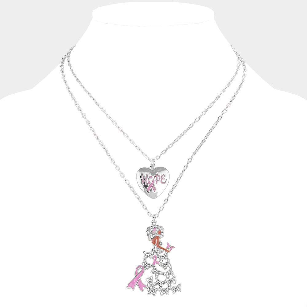 2PCS - Hope Message Heart Pink Ribbon Afrowoman Pendant Necklaces - Madeline Love - Flyclothing LLC