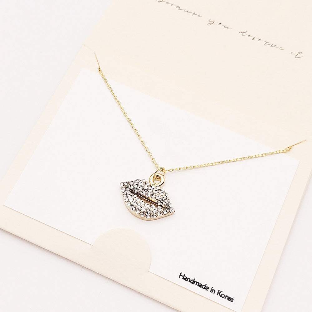 Rhinestone Embellished Lips Pendant Necklace - Madeline Love - Flyclothing LLC