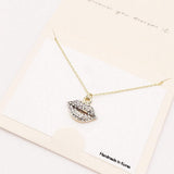 Rhinestone Embellished Lips Pendant Necklace - Madeline Love - Flyclothing LLC