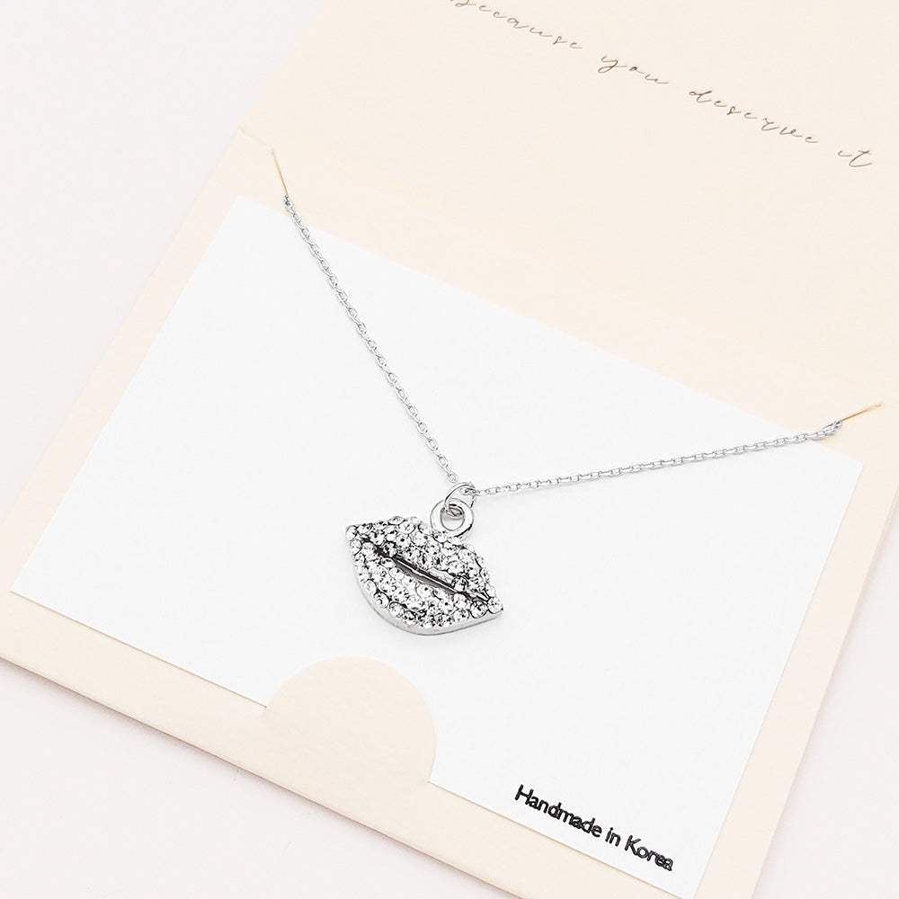 Rhinestone Embellished Lips Pendant Necklace - Madeline Love - Flyclothing LLC