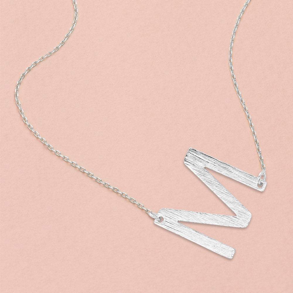 -M- White Gold Dipped Initial Monogram Pendant Necklace - Madeline Love - Flyclothing LLC