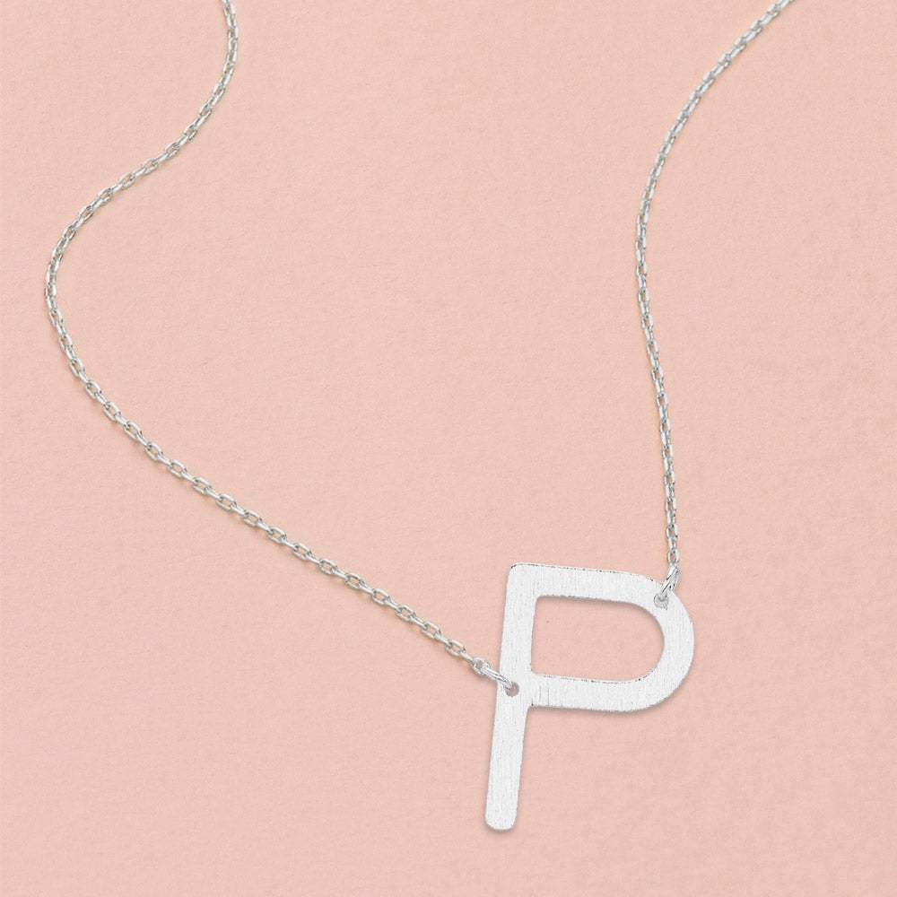 -P- White Gold Dipped Initial Monogram Pendant Necklace - Madeline Love - Flyclothing LLC