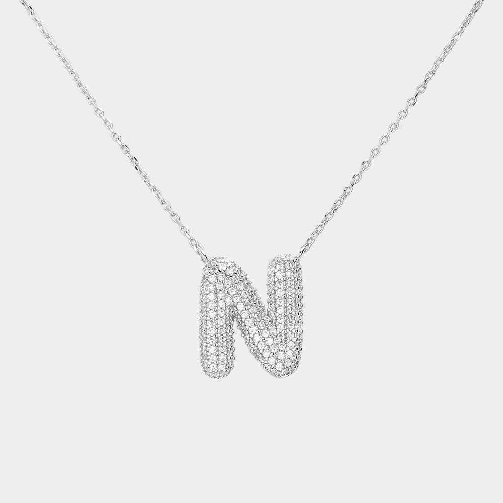 -N- White Gold Dipped CZ Initial Monogram Pendant Necklace - Madeline Love - Flyclothing LLC