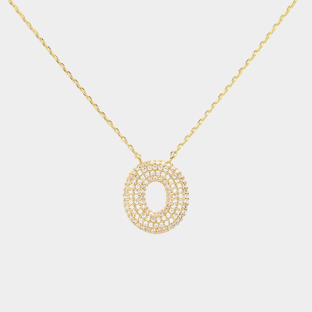 -O- Gold Dipped CZ Initial Monogram Pendant Necklace - Madeline Love - Flyclothing LLC