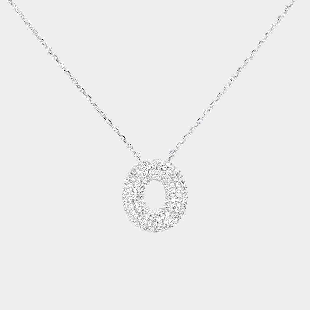 -O- White Gold Dipped CZ Initial Monogram Pendant Necklace - Madeline Love - Flyclothing LLC
