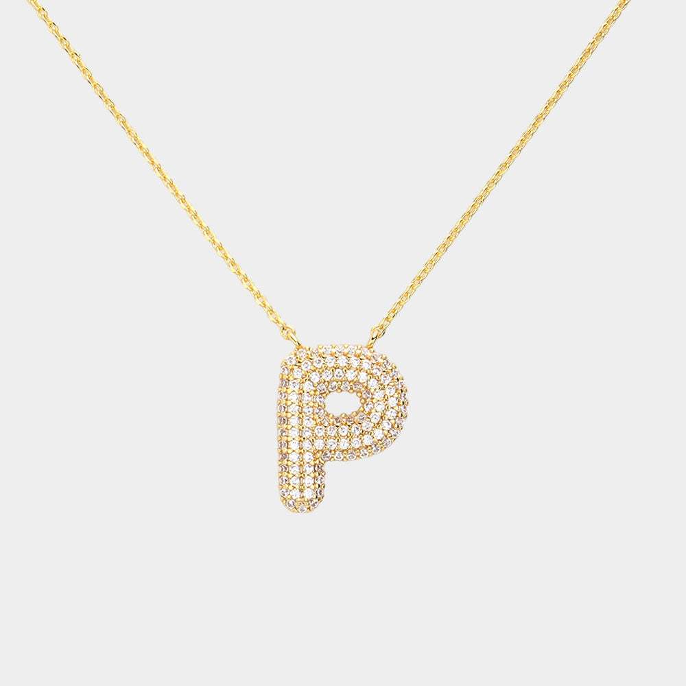-P- Gold Dipped CZ Initial Monogram Pendant Necklace - Madeline Love - Flyclothing LLC