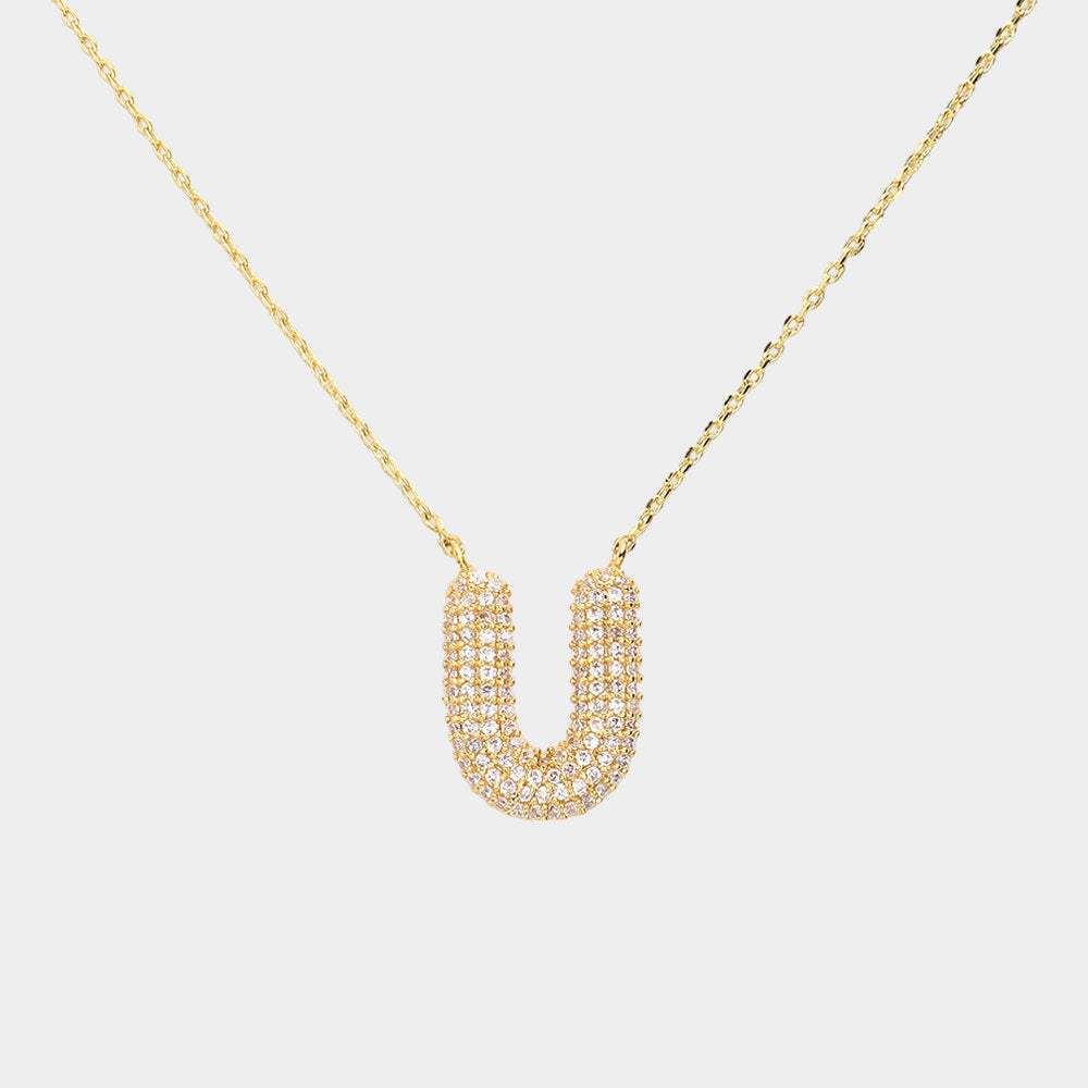 -U- Gold Dipped CZ Initial Monogram Pendant Necklace - Madeline Love - Flyclothing LLC